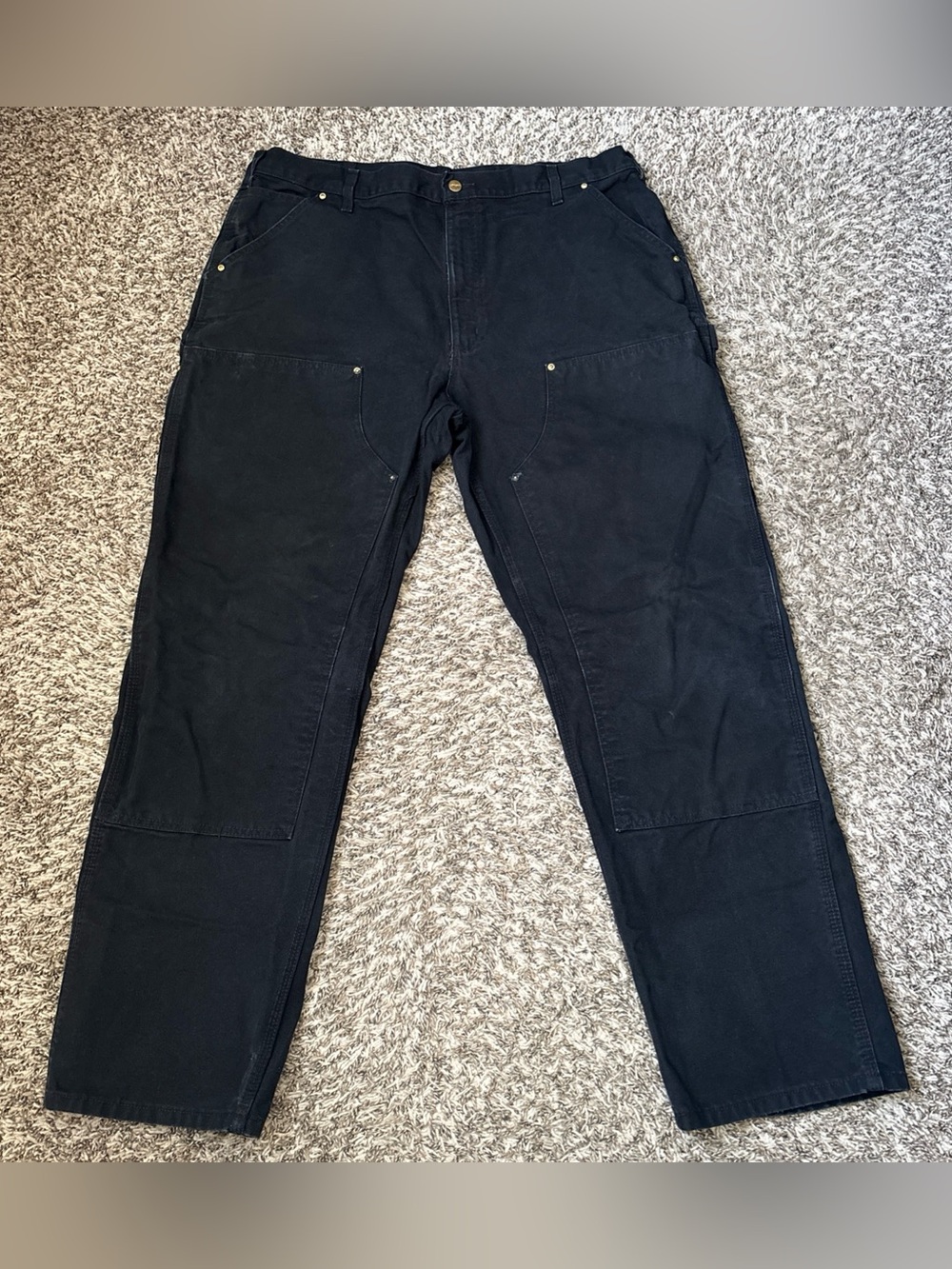 Vintage Carhartt Mens Black Double Knee Carpenter Pants Loose Fit 40x32